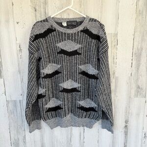 Peter England Men’s Size Large Wool Blend Pattern Sweater In Gray/Black